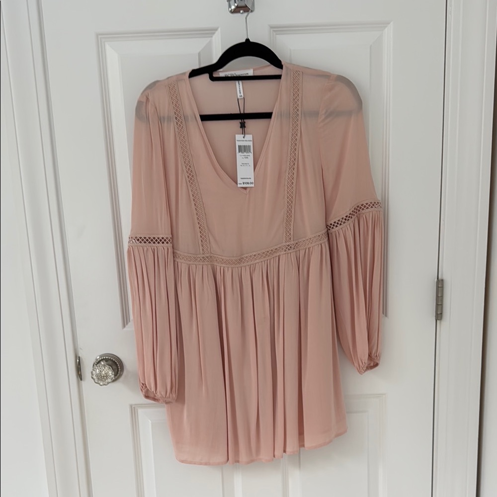 BCBGeneration Pink Pleated Blouse with Long Sleeves